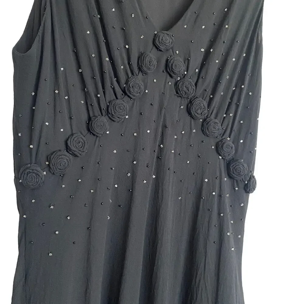 Vintage Karen Kane Silk Black Midi Dress Whimsigoth, Fairy, Witchy M 100% Silk - Picture 4 of 8